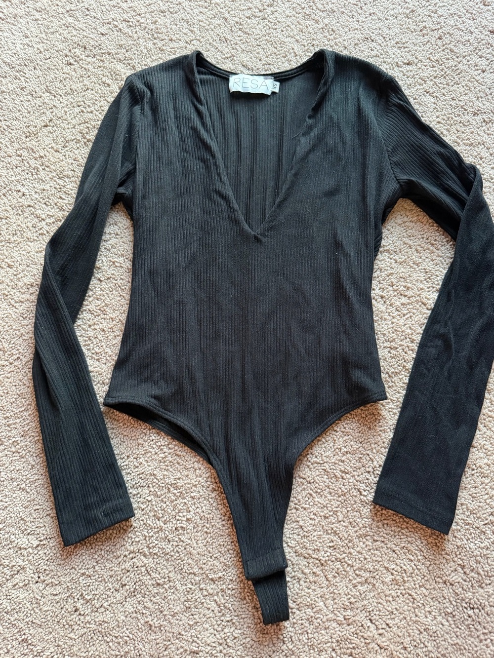 RESA Black Ribbed V-Neck Long-Sleeve Bodysuit